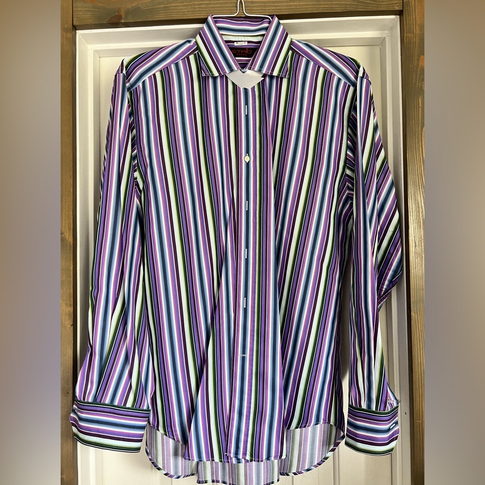 Etro Multicolor Striped Shirt with Purple and Green